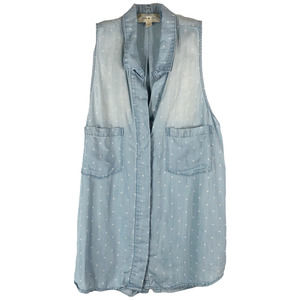 Cloth Stone Medium Top Polka Dot‎ Chambray Button Down Sleeveless Blue 279